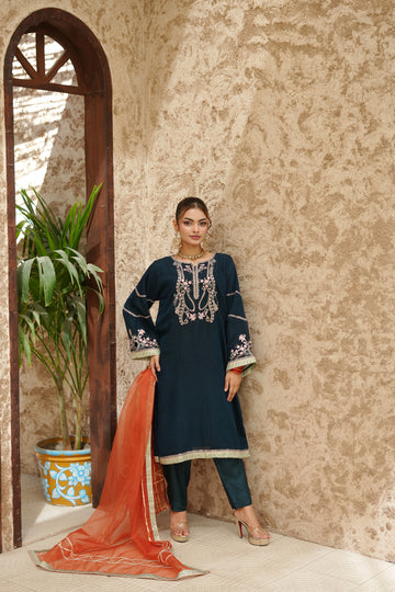 RTW 3-Piece Embroidered Khaddi Net Suit ATP-50