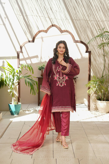 RTW 3-Piece Embroidered Khaddi Net Suit ATP-48