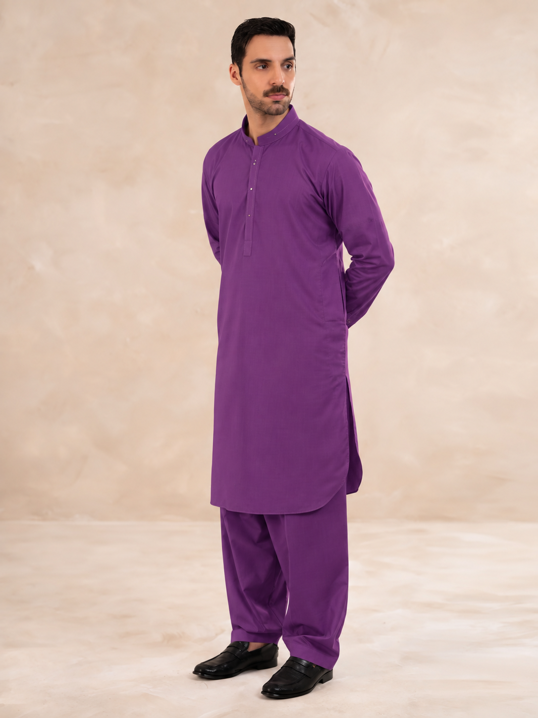 Firdous Men's Purple Studded Stitched Kurta Shalwar Suit
