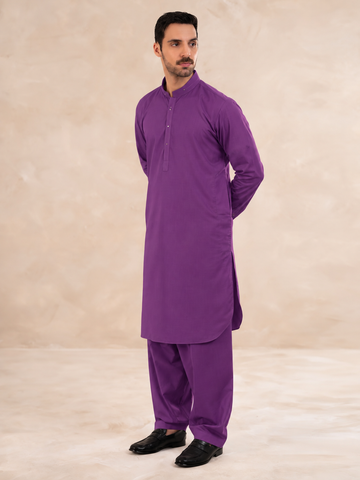 Firdous Men's Purple Studded Stitched Kurta Shalwar Suit