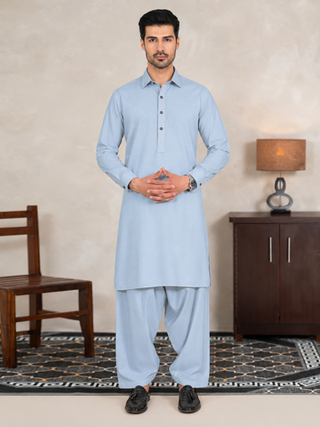 Firdous Men's Alice Blue Styling Stitched Kameez Shalwar Suit