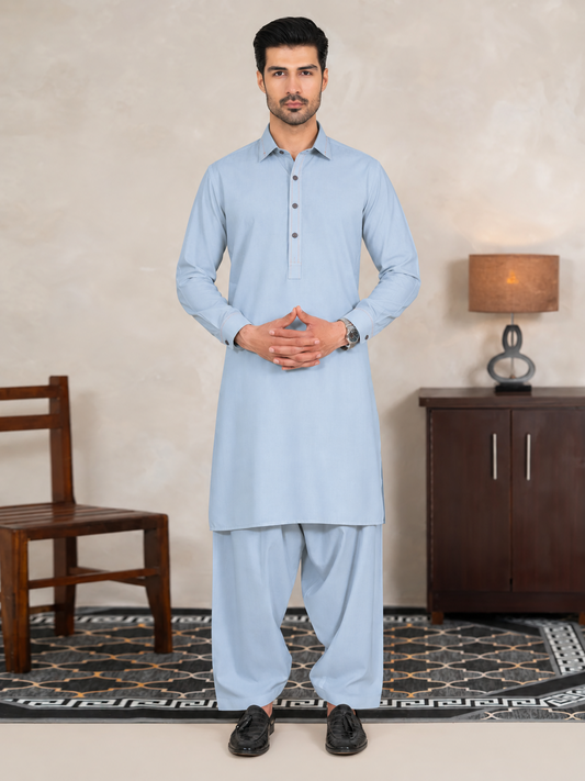 Firdous Men's Alice Blue Styling Stitched Kameez Shalwar Suit