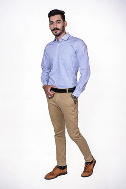 Firdous Blue & White Check Men’s Formal Shirt Cotton