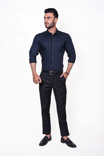 Firdous Black & Green Check Men’s Formal Shirt Cotton