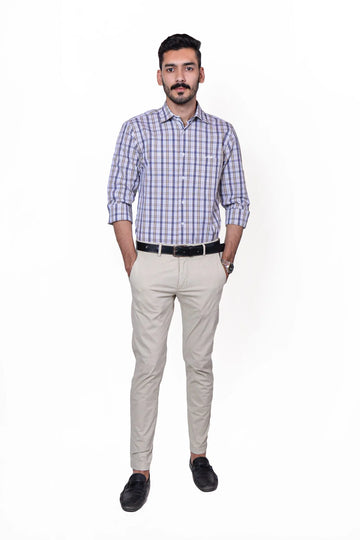 Firdous Blue & Grey Check Men’s Formal Shirt Cotton
