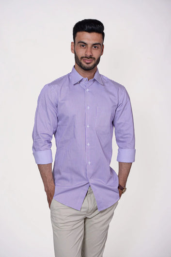 Firdous Purple & White Lining Men’s Formal Shirt Cotton