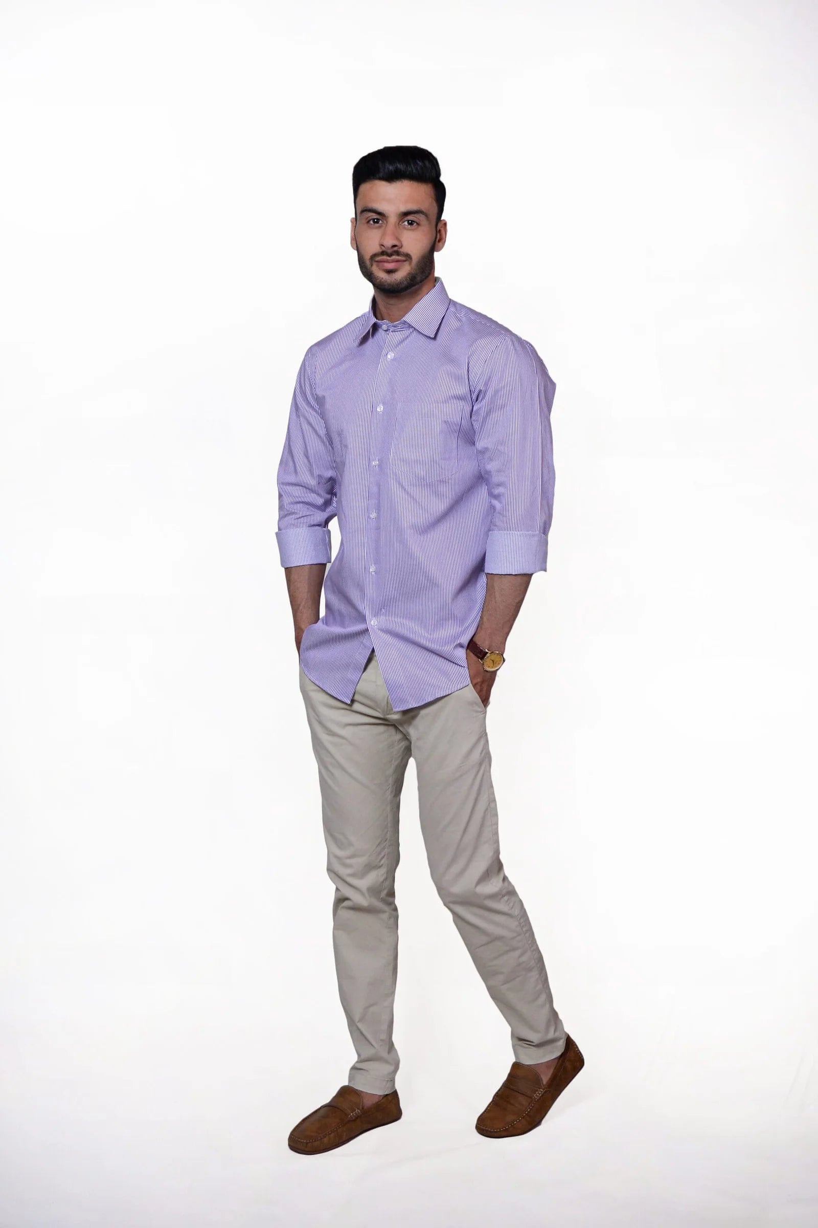 Firdous Purple & White Lining Men’s Formal Shirt Cotton