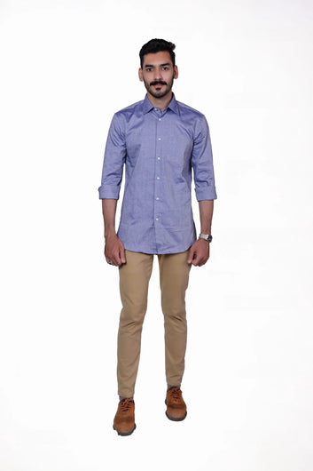 Firdous Greyish Blue Men’s Formal Shirt Cotton