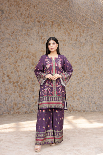 Royal Purple Elegance – Printed 2-Piece