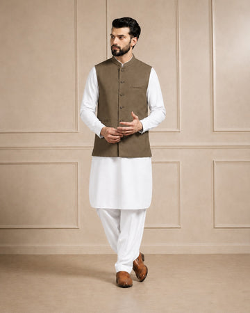 Firdous Men's Brown Stitched Premium Waistcoat