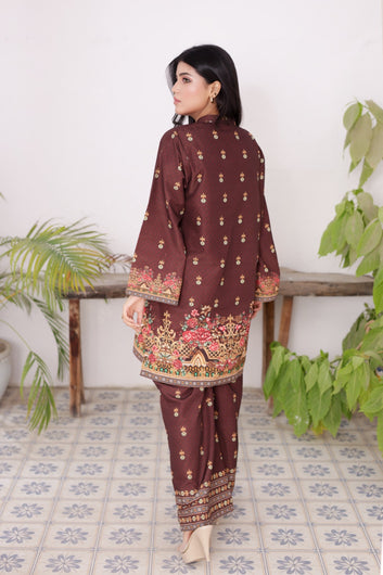 Luxe Brown Two-Piece Set – Premium Printed Wear
