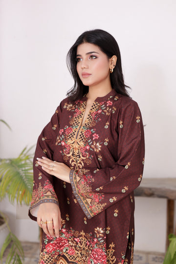 Luxe Brown Two-Piece Set – Premium Printed Wear
