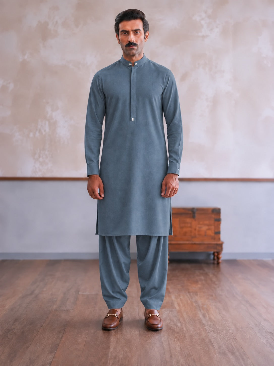Firdous Men's Slate Teal Stitched Kurta Shalwar