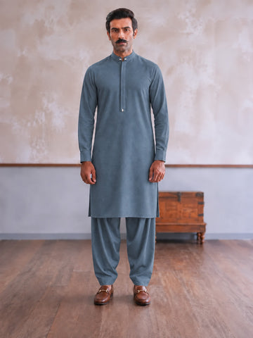 Firdous Men's Slate Teal Stitched Kurta Shalwar