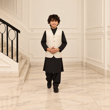 Firdous Kids White Stitched Premium Waistcoat