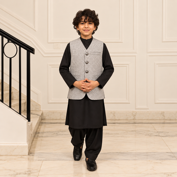 Firdous Kids Silver Stitched Premium Waistcoat