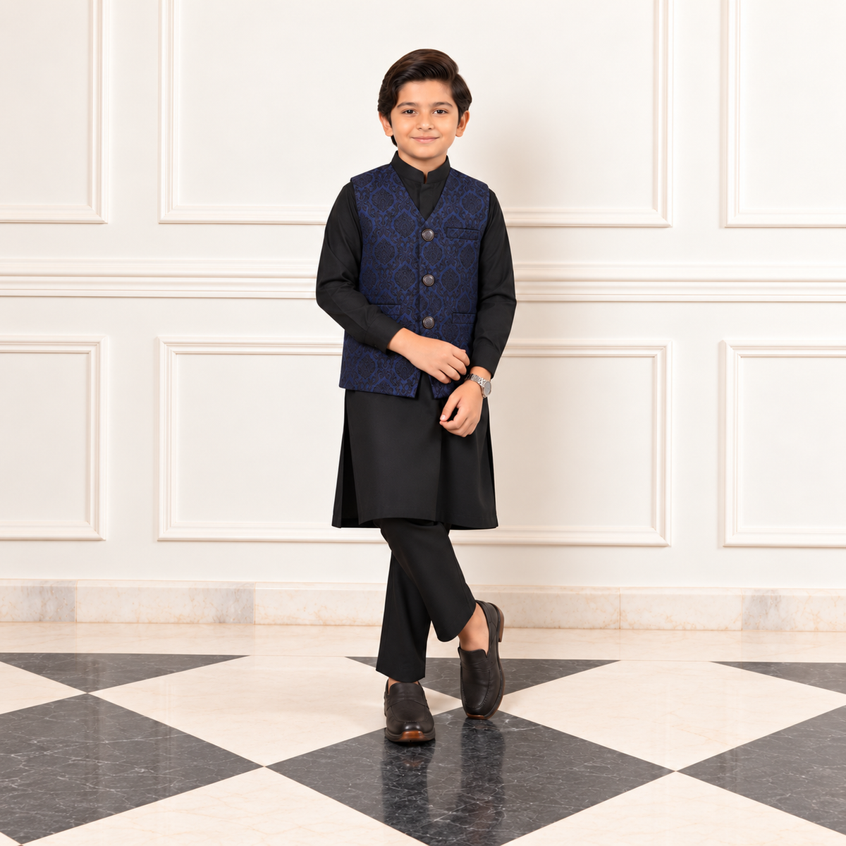 Firdous Kids Blue Stitched Premium Waistcoat