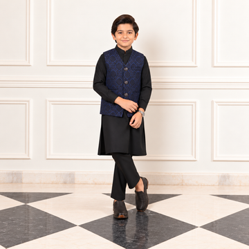 Firdous Kids Blue Stitched Premium Waistcoat